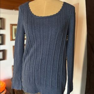 Jeanne Pierre 100 % cotton blue ribbed knit sweater